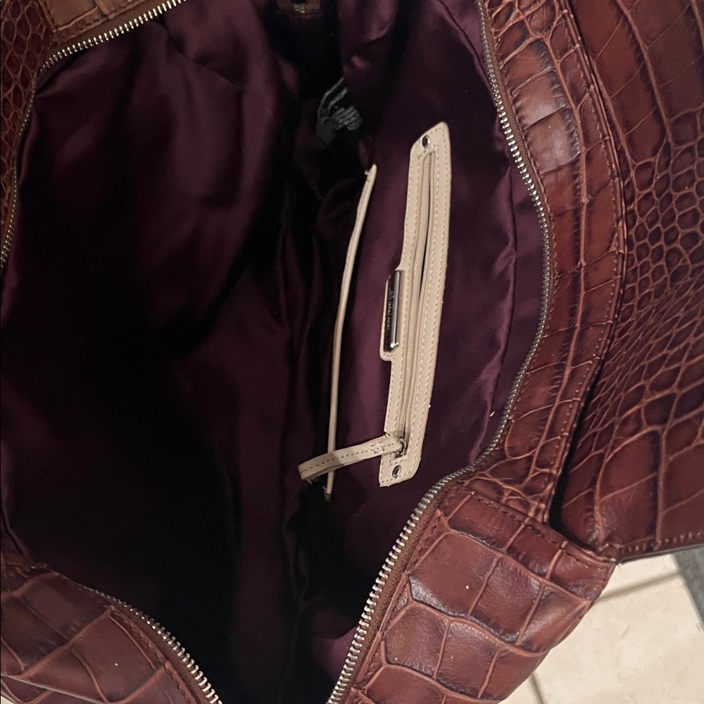 B. Makowsky Rich Brown Crocodile Embossed Shoulder Bag - Picture 3 of 6